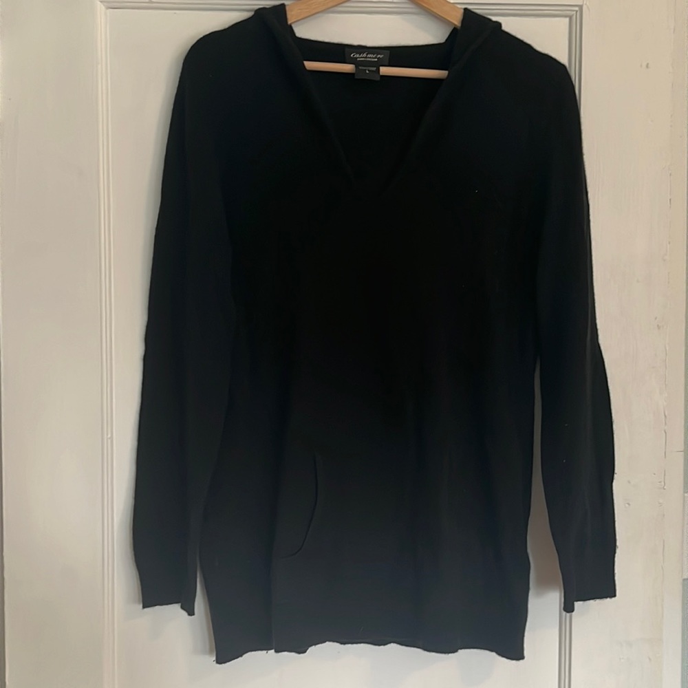 Lord & Taylor Black 100% Cashmere Hooded Sweater with Pocket